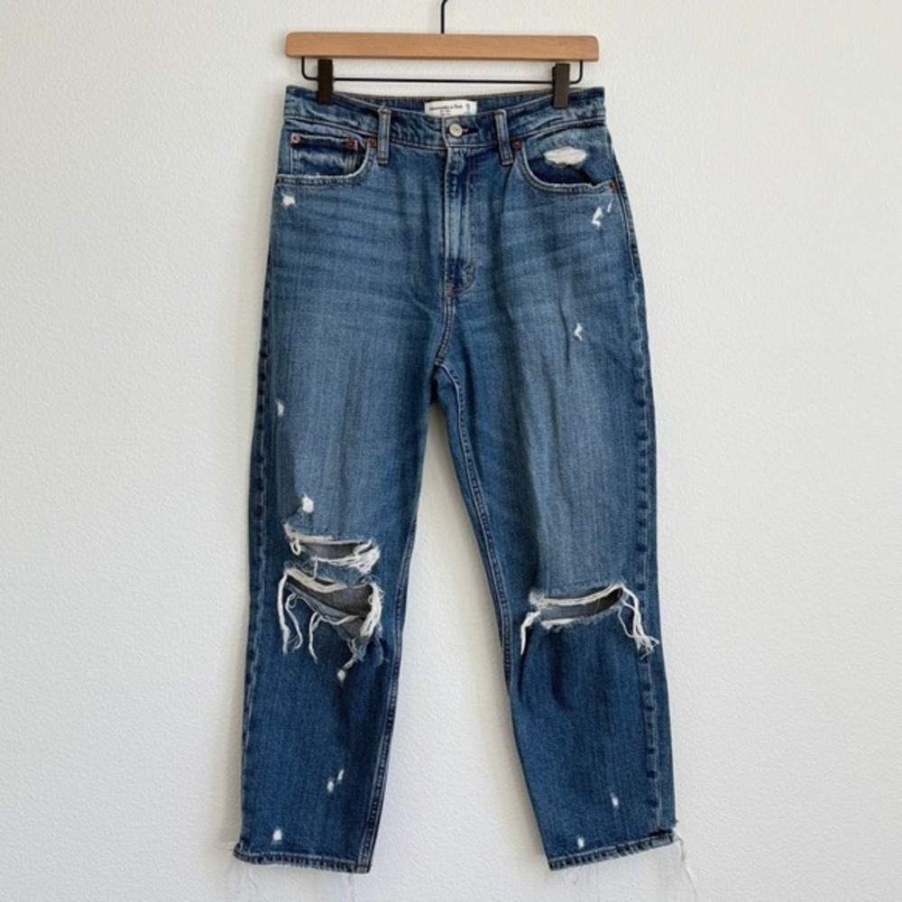 Abercrombie High Rise Mom Jeans Distressed Med Wash 90 Retro Grunge Indie Skater